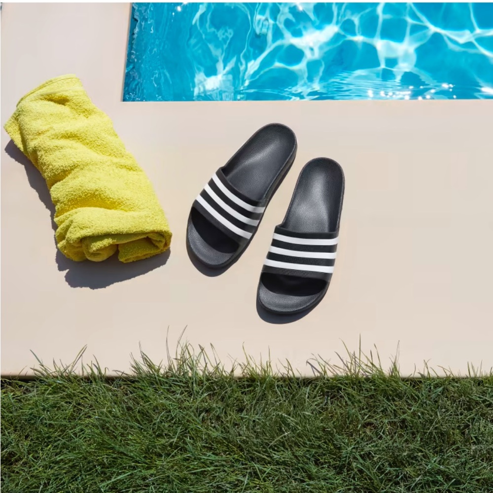Adidas Black Slides with Embossed Logo